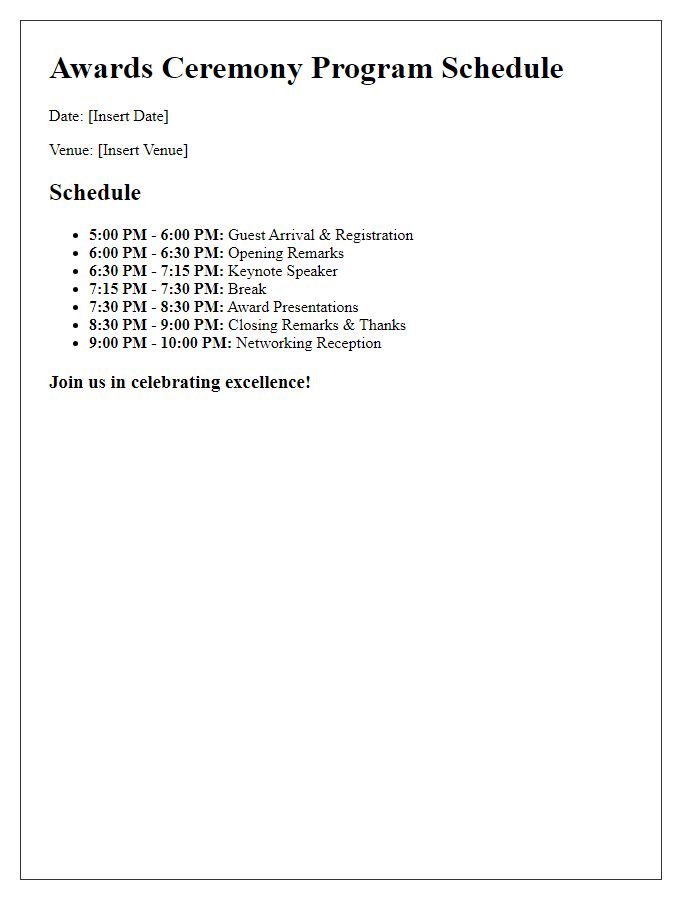 Letter template of awards ceremony program schedule