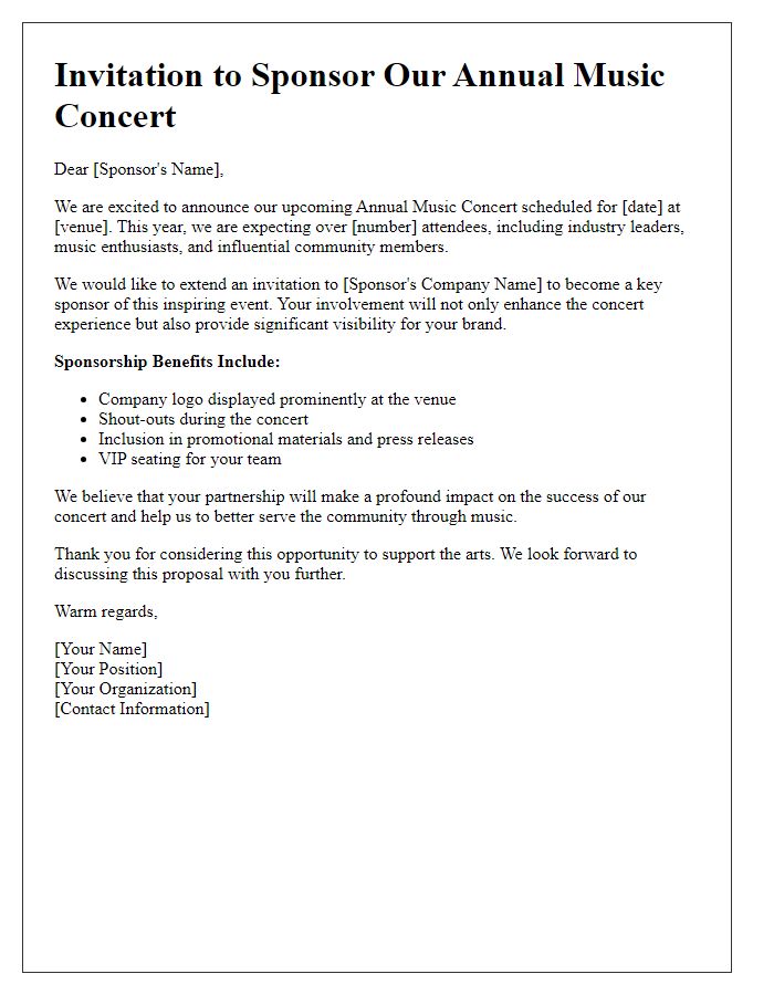 Letter template of corporate music concert sponsorship invitation