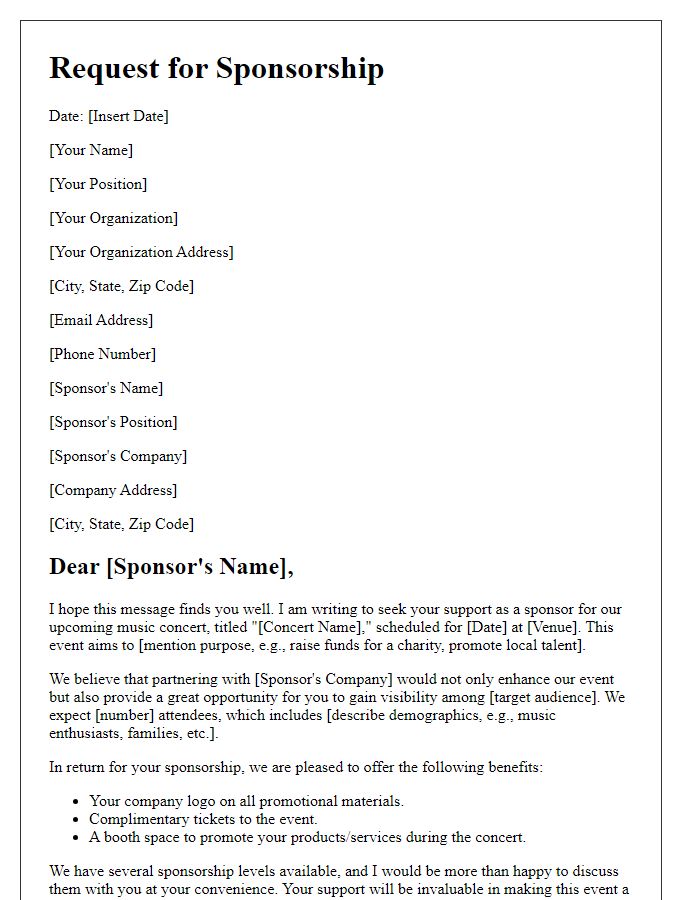 Letter template of request for music concert sponsorship