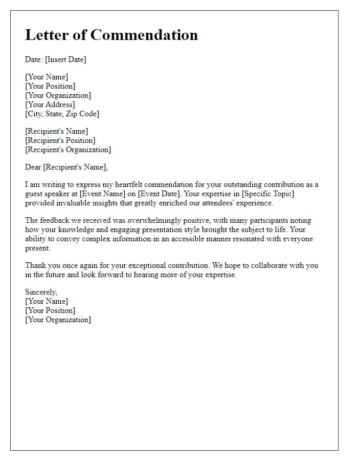 Letter template of Commendation for Guest Speaker's Expertise