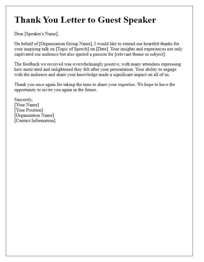 Letter template of Thank You to Guest Speaker for Inspiring Talk