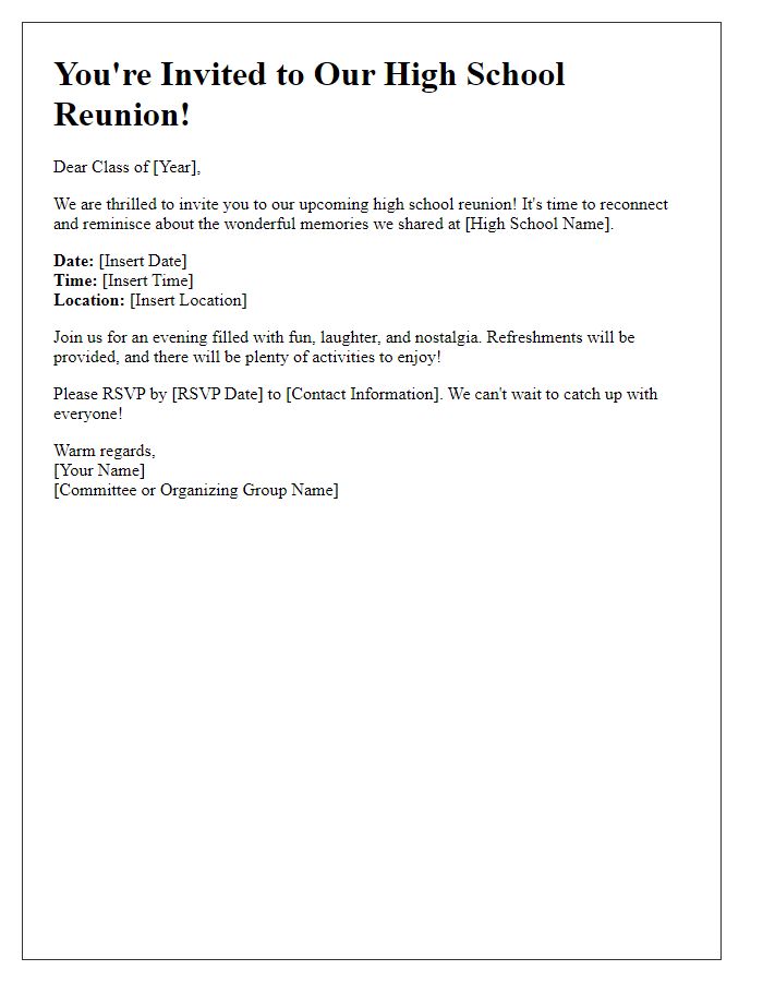 Letter template of reunion event invitation for high school classmates