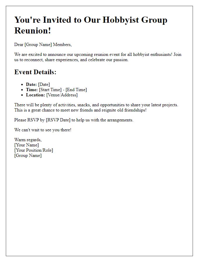 Letter template of reunion event invitation for hobbyist groups