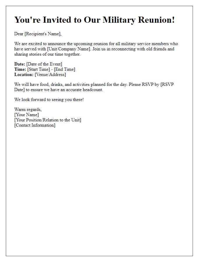 Letter template of reunion event invitation for military service members