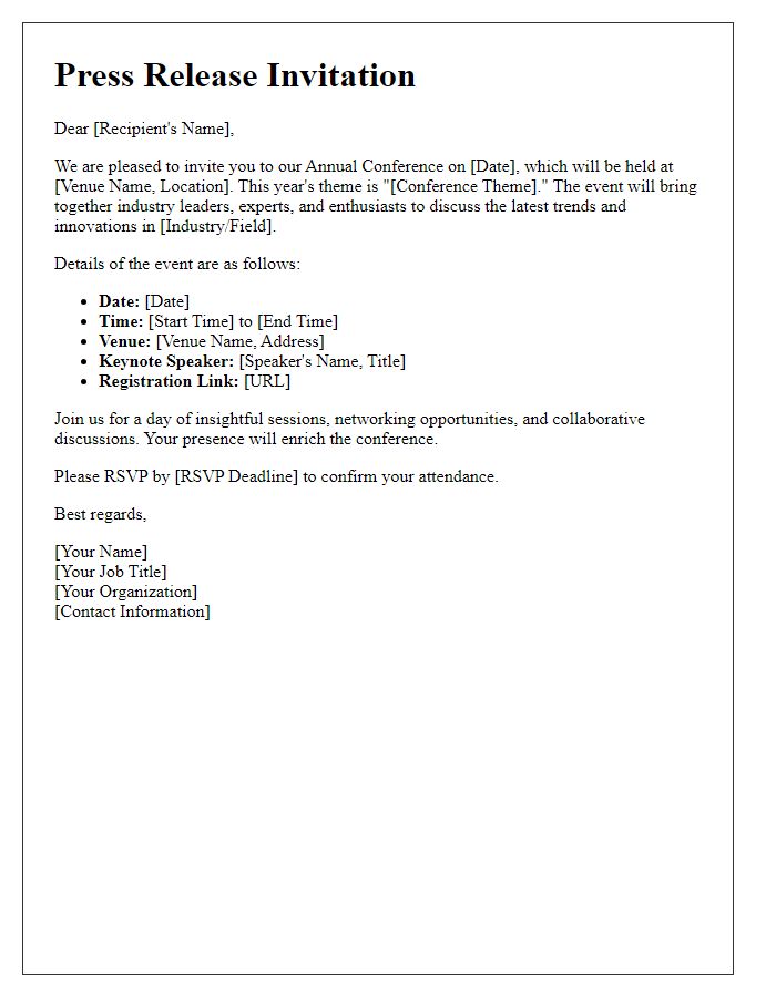 Letter template of press release invitation for annual conference