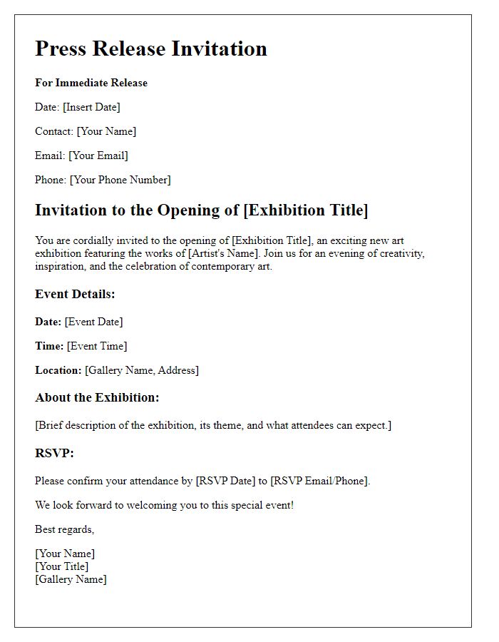 Letter template of press release invitation for art exhibition