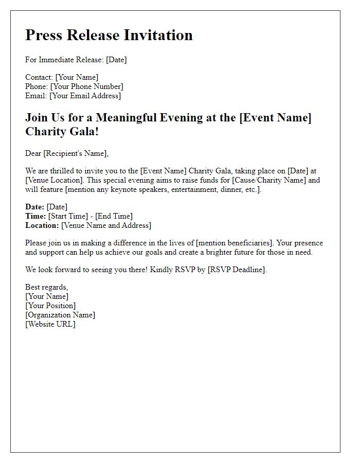 Letter template of press release invitation for charity event