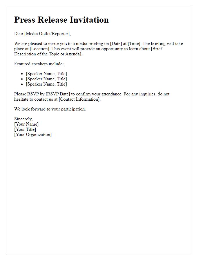 Letter template of press release invitation for media briefing