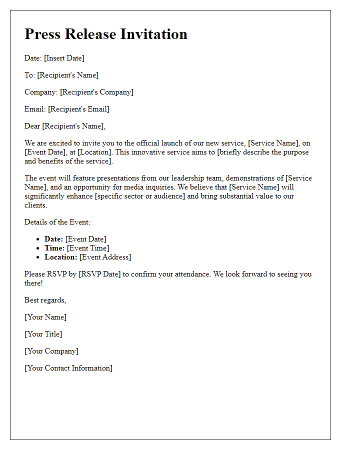 Letter template of press release invitation for service introduction