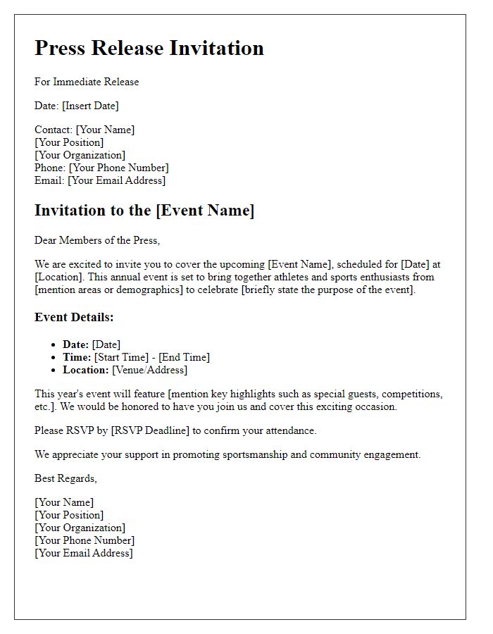 Letter template of press release invitation for sports event