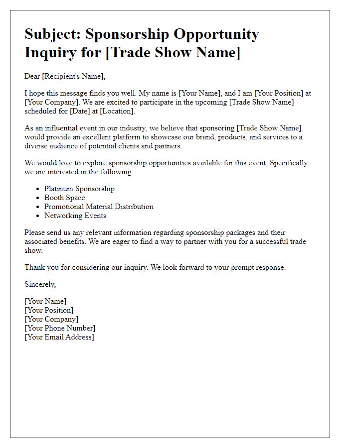 Letter template of sponsorship inquiry for trade show.