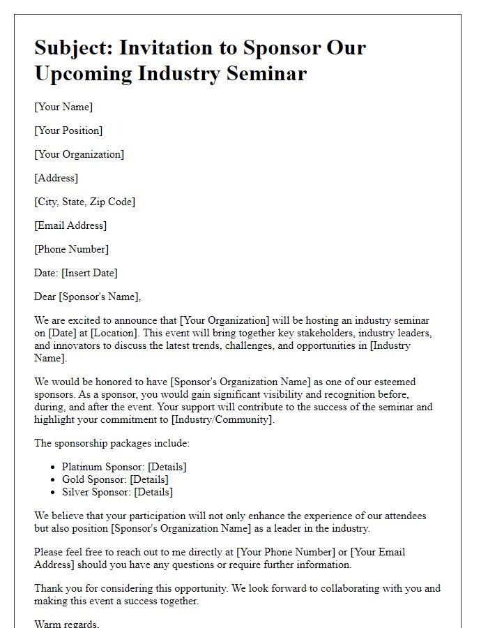 Letter template of sponsorship invitation for industry seminar.