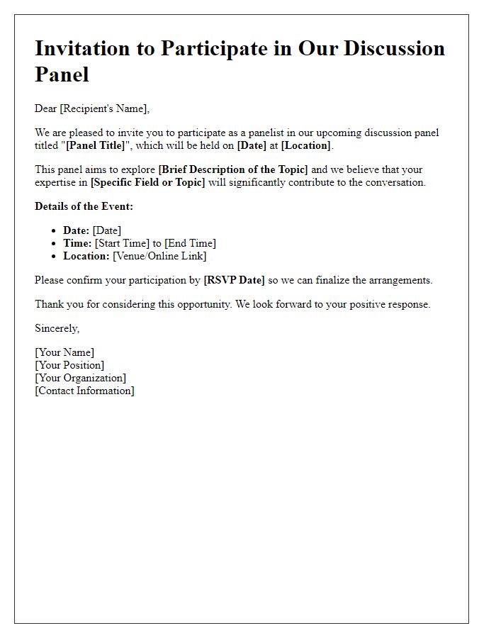 Letter template of invitation for discussion panel participation