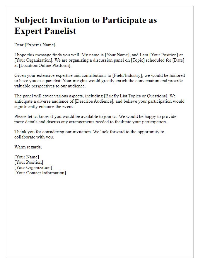 Letter template of solicitation for expert voice in a discussion panel