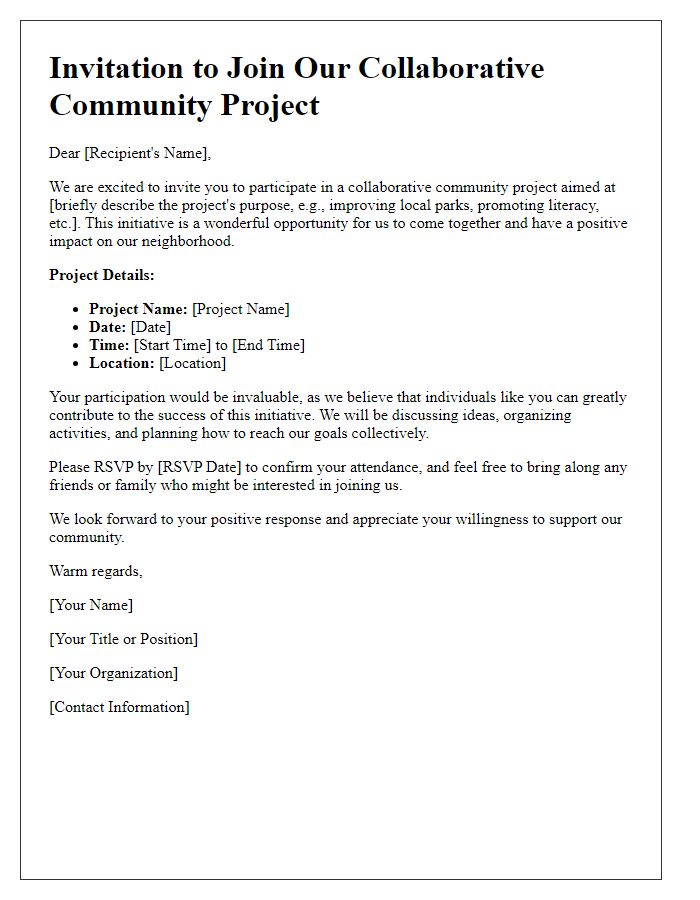 Letter template of collaborative community project invitation