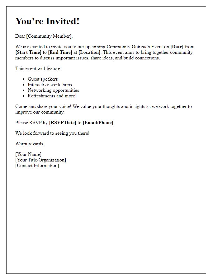 Letter template of community outreach event invitation