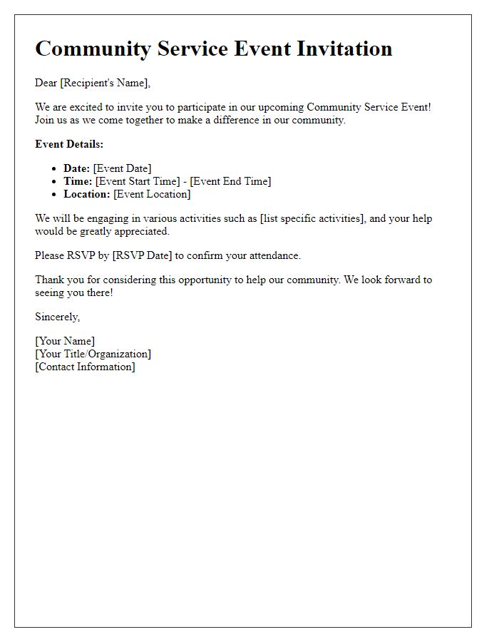 Letter template of community service event invitation