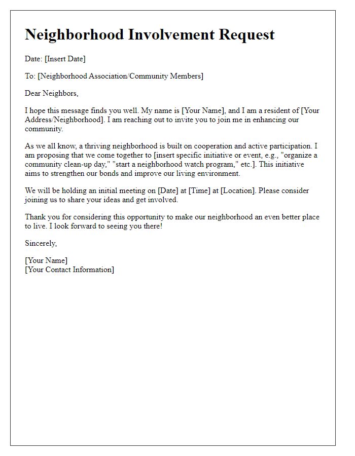 Letter template of neighborhood involvement request