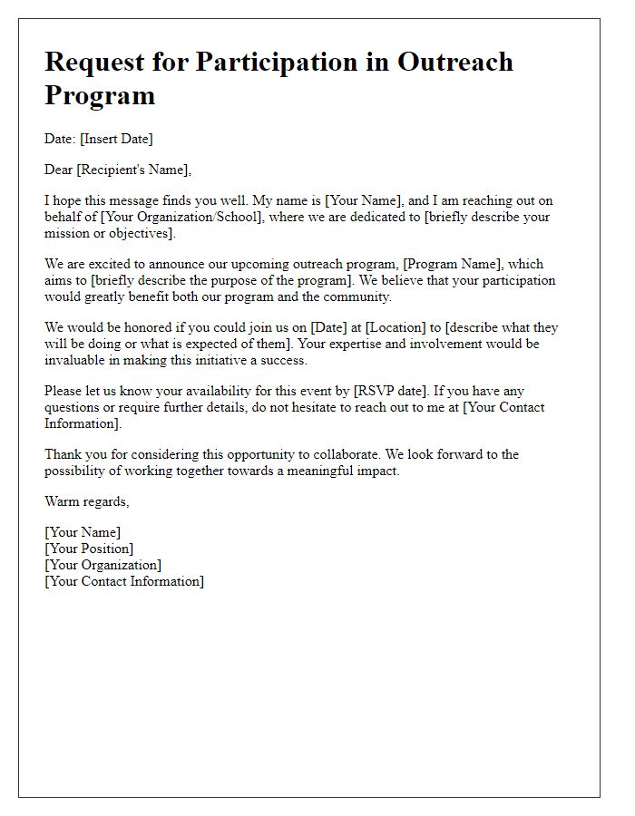 Letter template of outreach program participation request