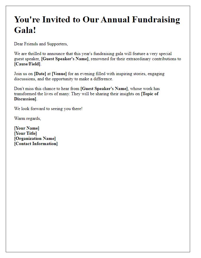 Letter template of fundraising gala guest speaker announcement