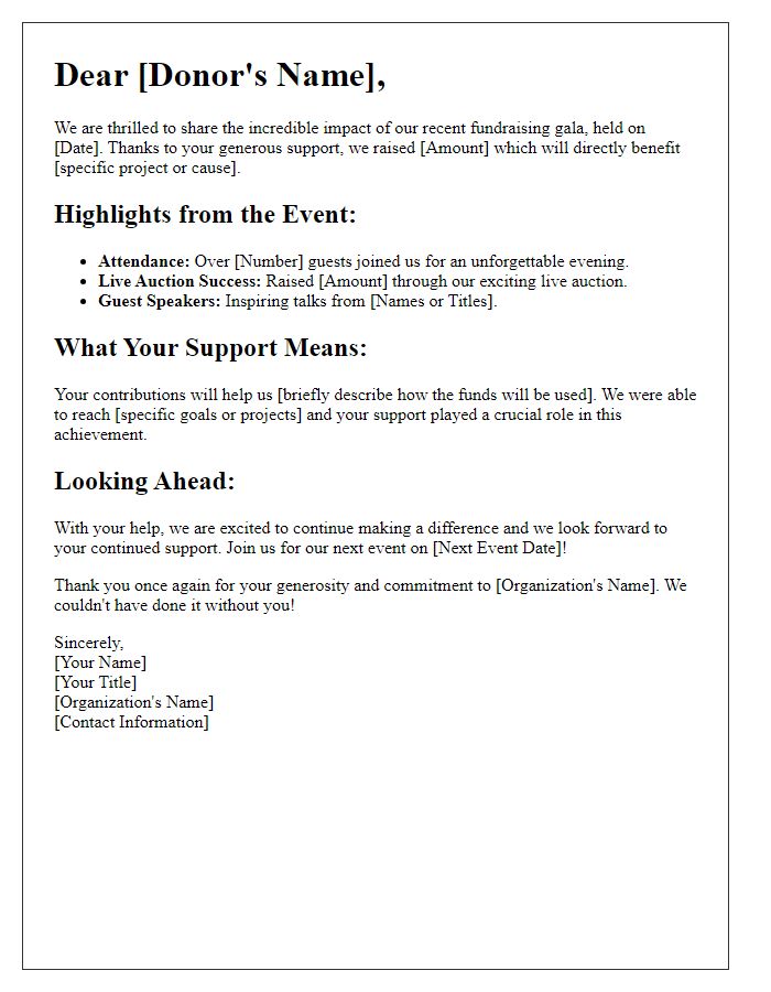 Letter template of fundraising gala impact report