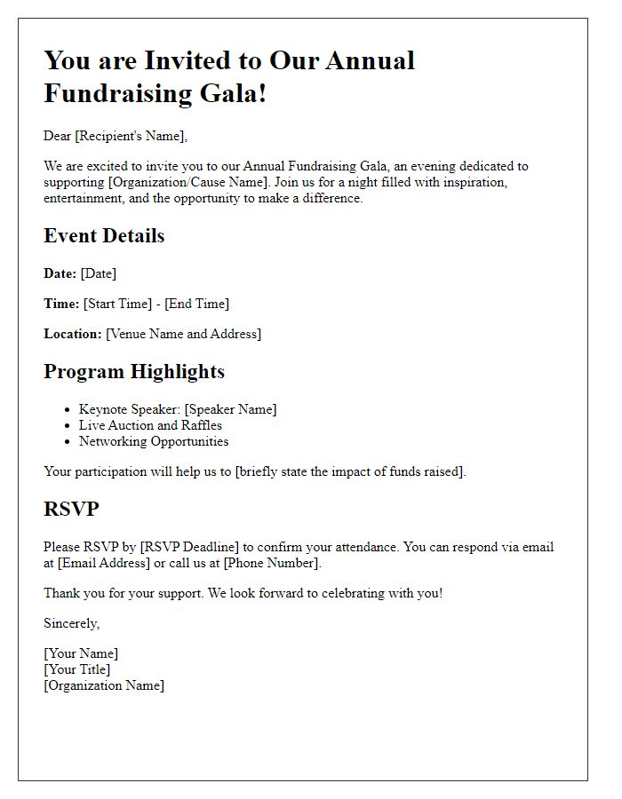 Letter template of fundraising gala invitation