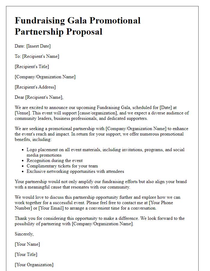 Letter template of fundraising gala promotional partnership proposal