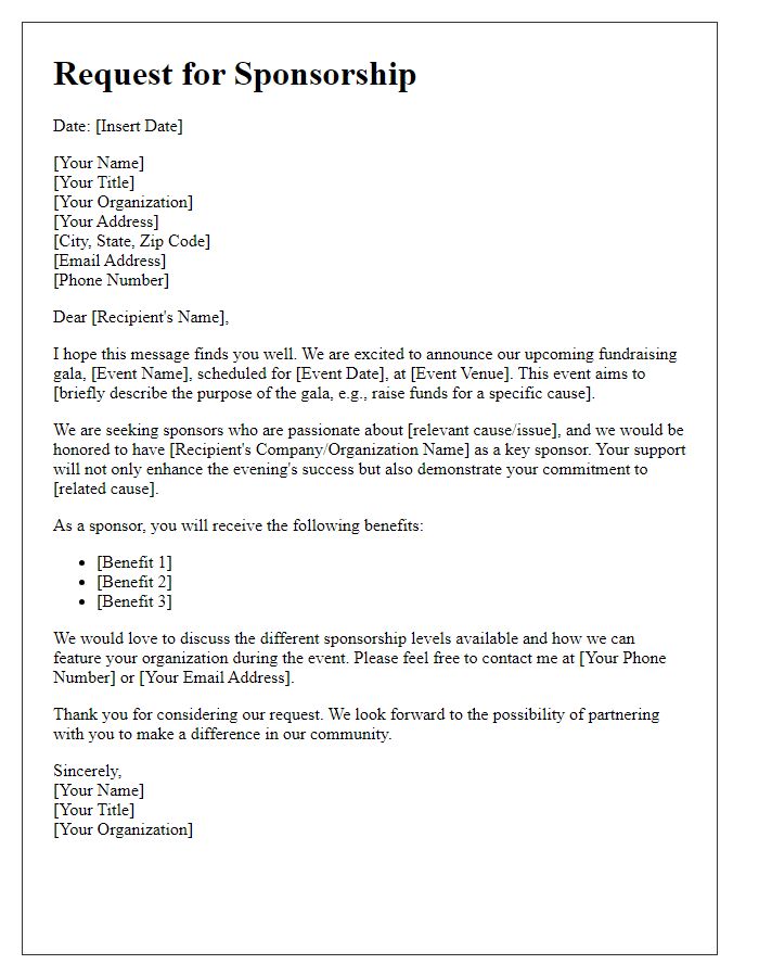 Letter template of fundraising gala sponsorship request