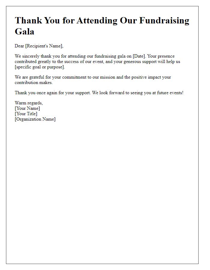 Letter template of fundraising gala thank you notes