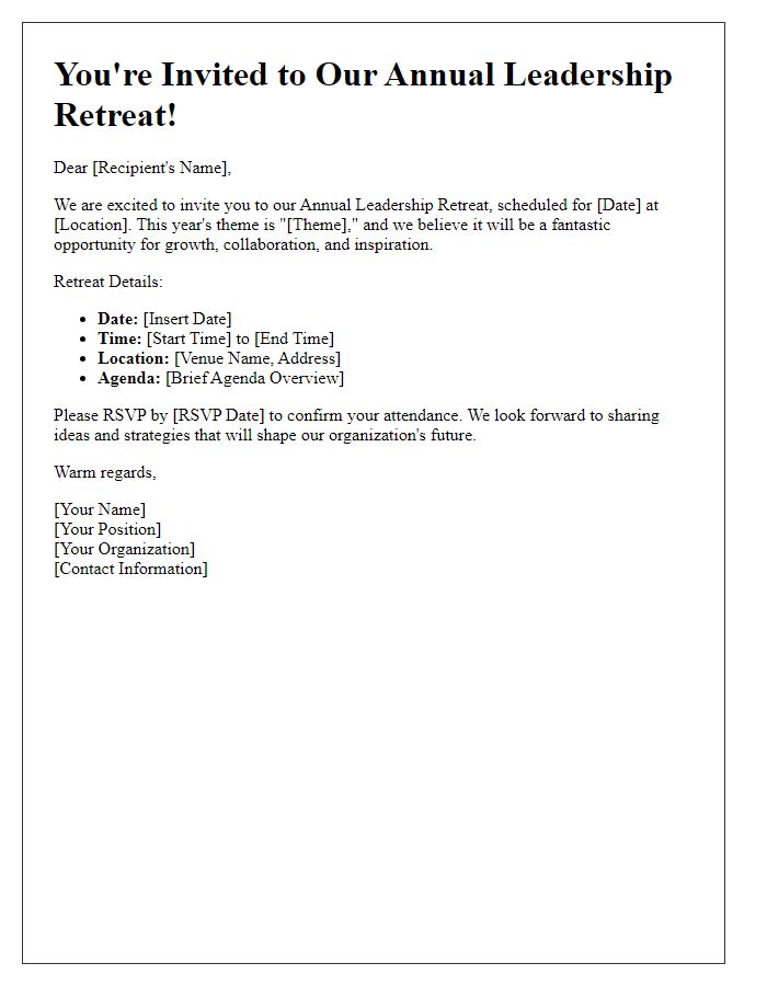 Letter template of annual leadership retreat invitation