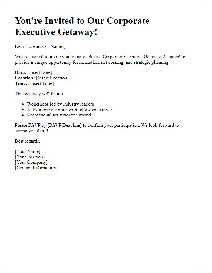 Letter template of corporate executive getaway invitation