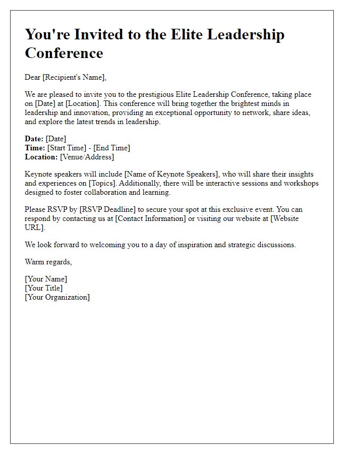 Letter template of elite leadership conference invitation