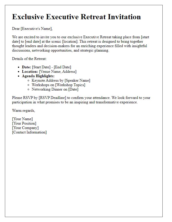 Letter template of exclusive executive retreat invitation