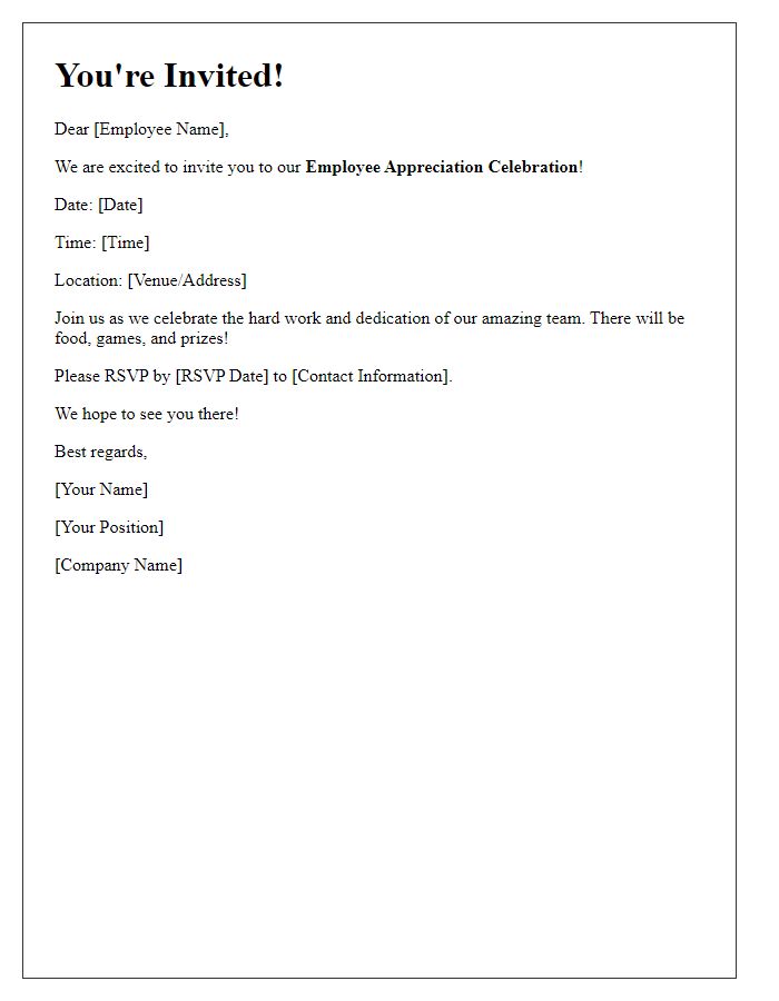 Letter template of invitation for employee appreciation celebration