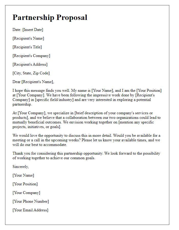 Letter template of business partnership solicitation.