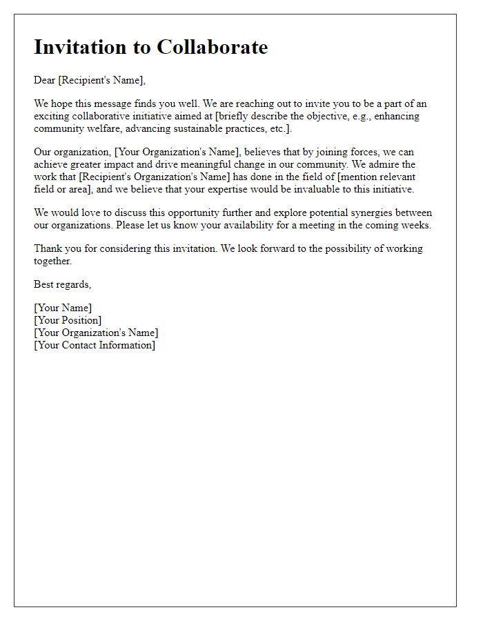 Letter template of collaborative initiative invitation.