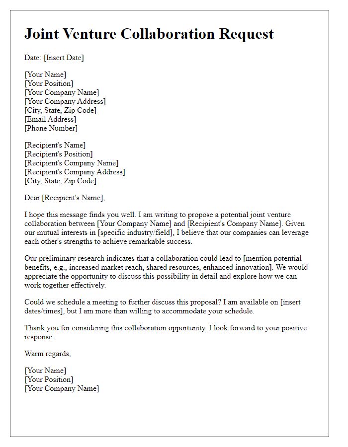 Letter template of joint venture collaboration request.