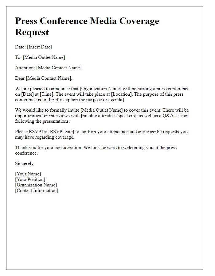 Letter template of media coverage request for a press conference.