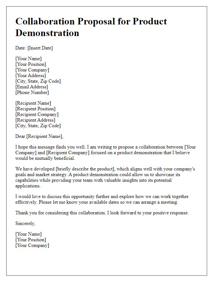 Letter template of collaboration proposal for product demonstration