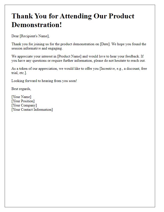 Letter template of follow-up for product demonstration attendees