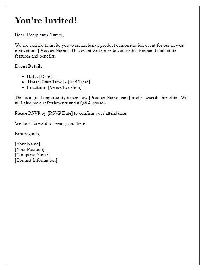 Letter template of invitation for a product demonstration event