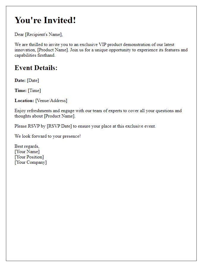 Letter template of personalized invitation for VIP product demonstration