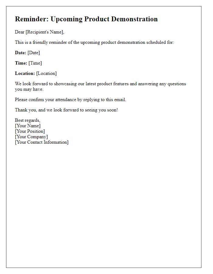 Letter template of reminder for upcoming product demonstration