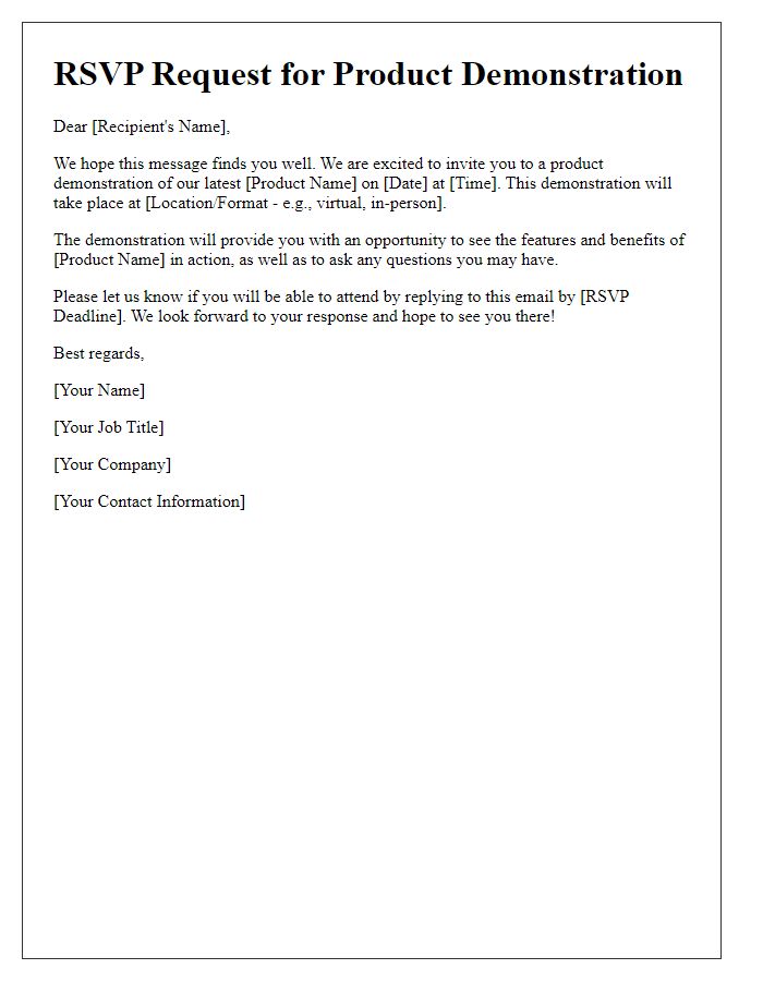 Letter template of RSVP request for product demonstration