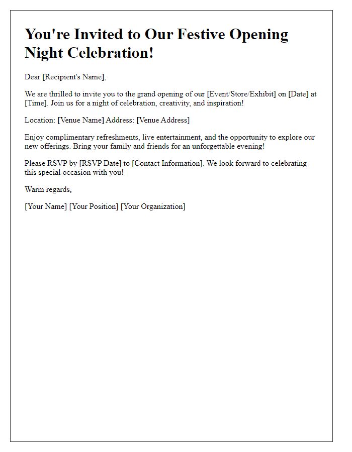 Letter template of Festive Opening Night Celebration