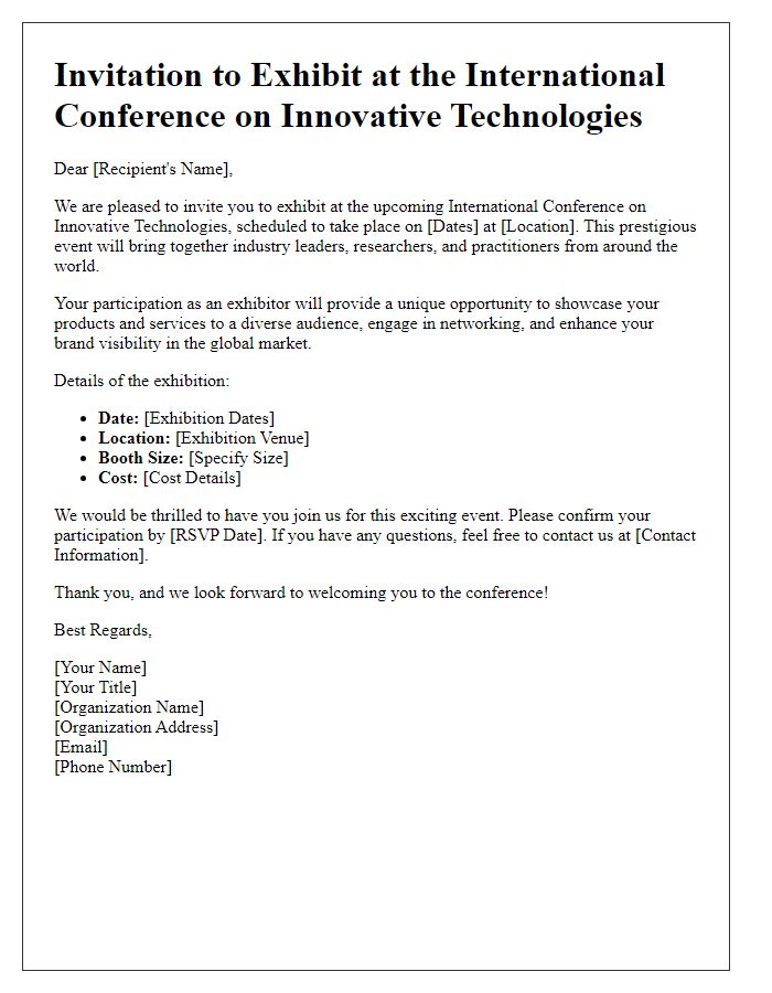 Letter template of invitation to exhibit at international conference