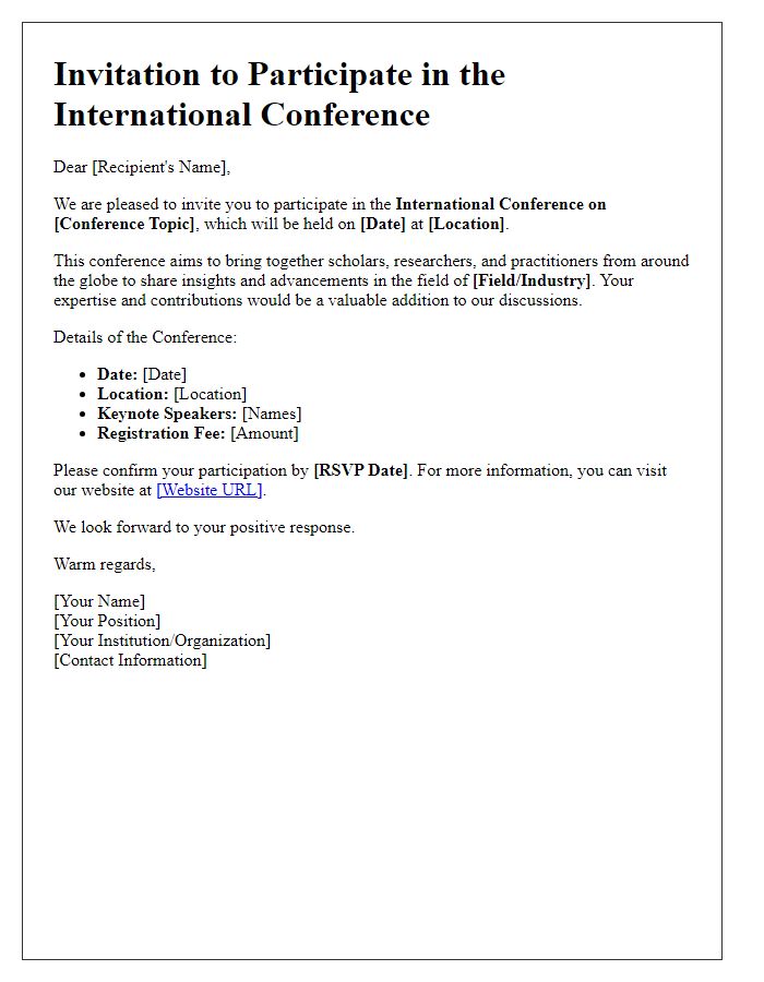 Letter template of invitation for international conference participation