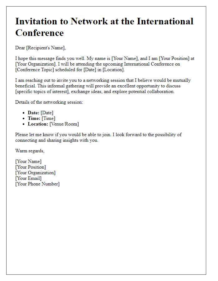 Letter template of networking invitation at international conference