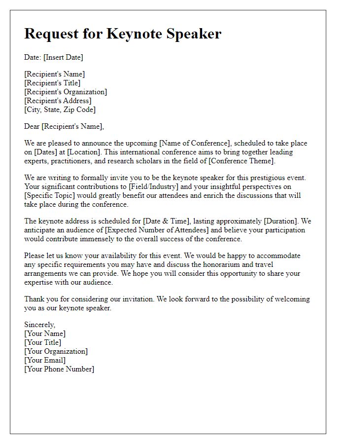 Letter template of request for keynote speaker at international conference