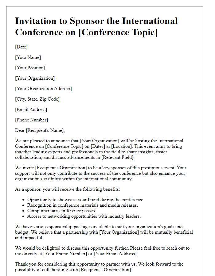 Letter template of sponsorship invitation for international conference